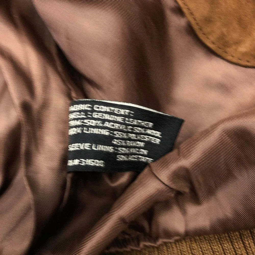 Jos A Bank Mens Brown Genuine Leather Suede Bomber Jacket Medium Full Zip Ribbed